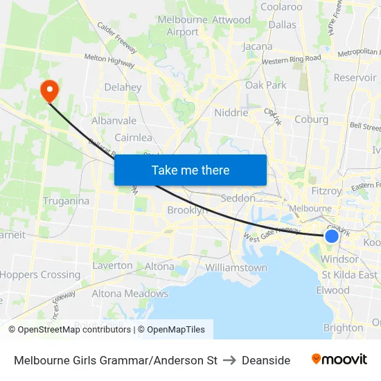 Melbourne Girls Grammar/Anderson St to Deanside map