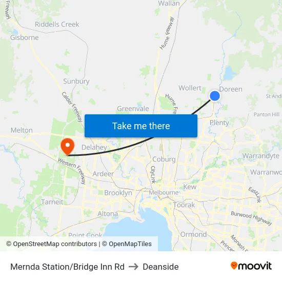 Mernda Station/Bridge Inn Rd to Deanside map