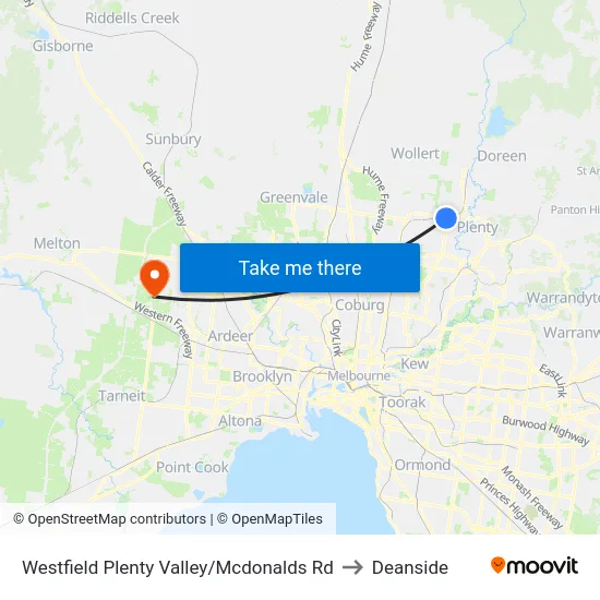 Westfield Plenty Valley/Mcdonalds Rd to Deanside map