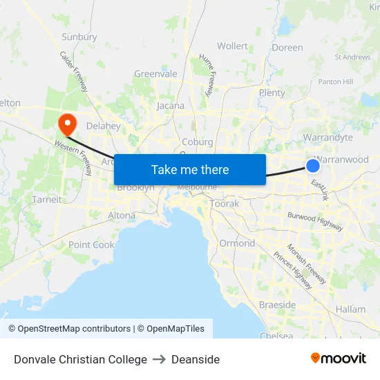 Donvale Christian College to Deanside map