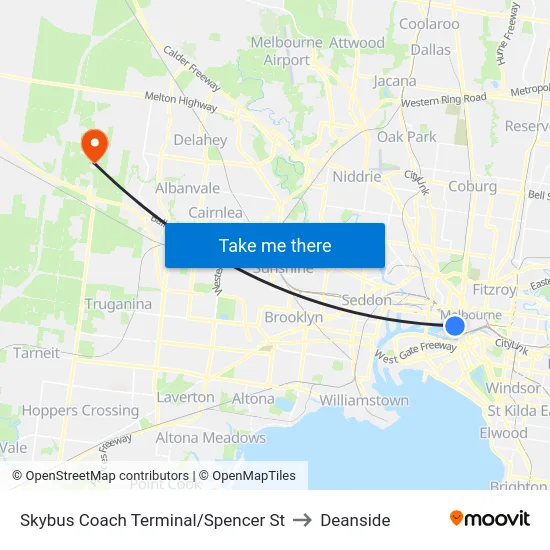 Skybus Coach Terminal/Spencer St to Deanside map