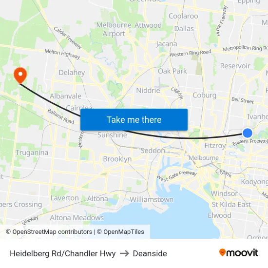 Heidelberg Rd/Chandler Hwy to Deanside map