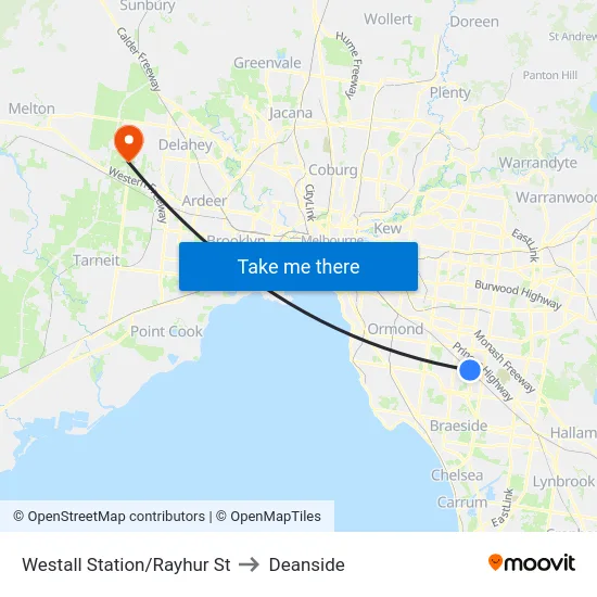 Westall Station/Rayhur St to Deanside map