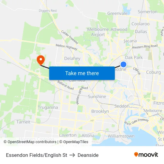 Essendon Fields/English St to Deanside map
