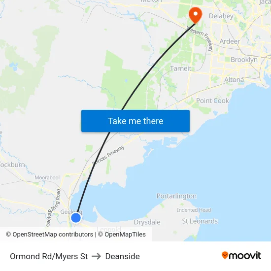 Ormond Rd/Myers St to Deanside map