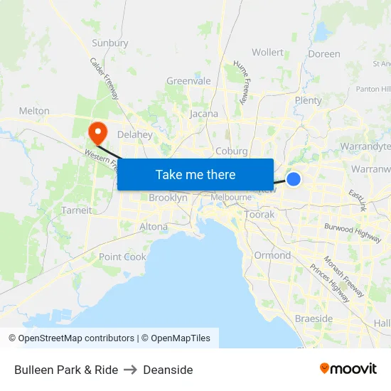 Bulleen Park & Ride to Deanside map