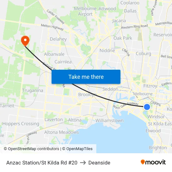 Anzac Station/St Kilda Rd #20 to Deanside map