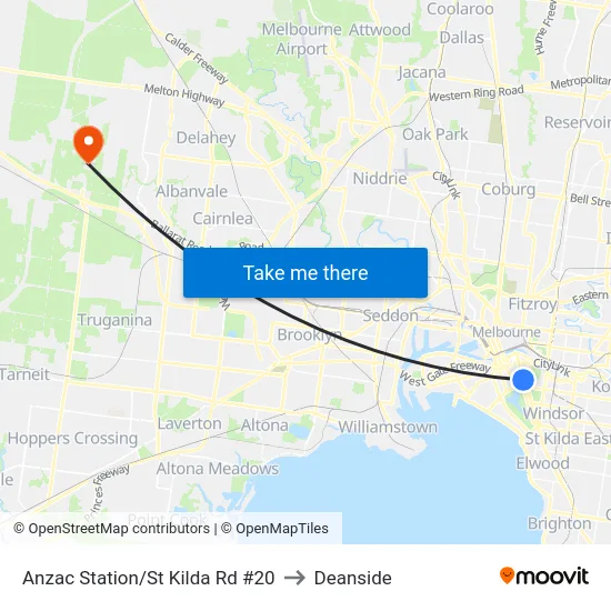 Anzac Station/St Kilda Rd #20 to Deanside map