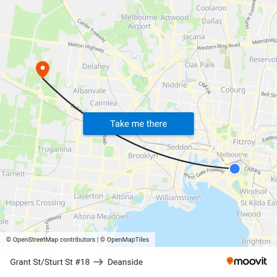 Grant St/Sturt St #18 to Deanside map