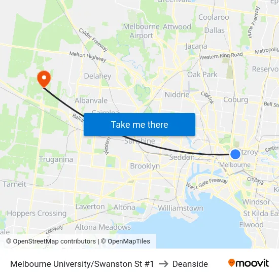 Melbourne University/Swanston St #1 to Deanside map