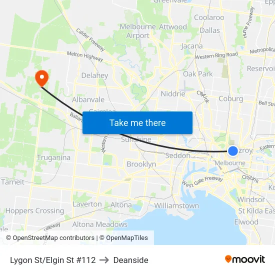 Lygon St/Elgin St #112 to Deanside map