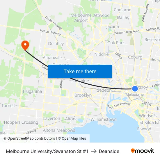 Melbourne University/Swanston St #1 to Deanside map