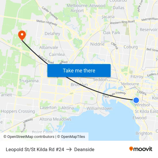 Leopold St/St Kilda Rd #24 to Deanside map