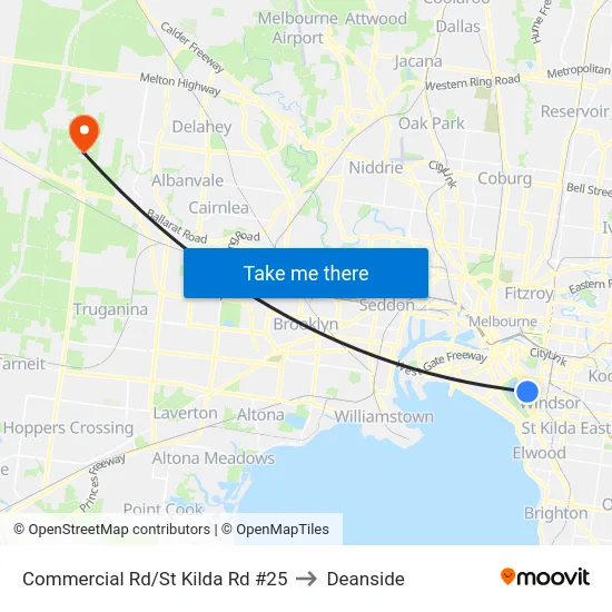 Commercial Rd/St Kilda Rd #25 to Deanside map