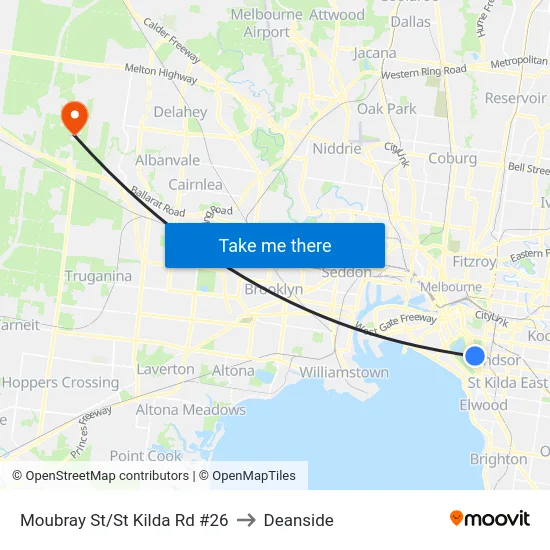 Moubray St/St Kilda Rd #26 to Deanside map