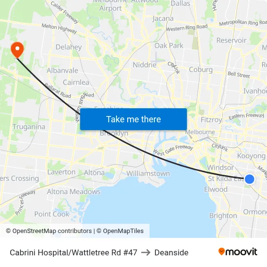 Cabrini Hospital/Wattletree Rd #47 to Deanside map