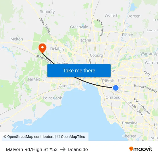 Malvern Rd/High St #53 to Deanside map