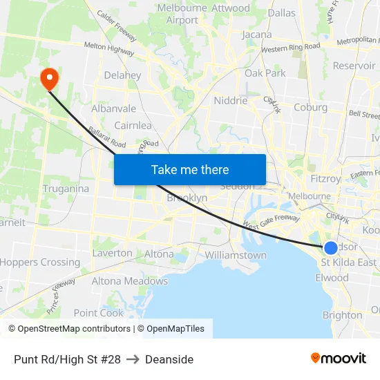 Punt Rd/High St #28 to Deanside map