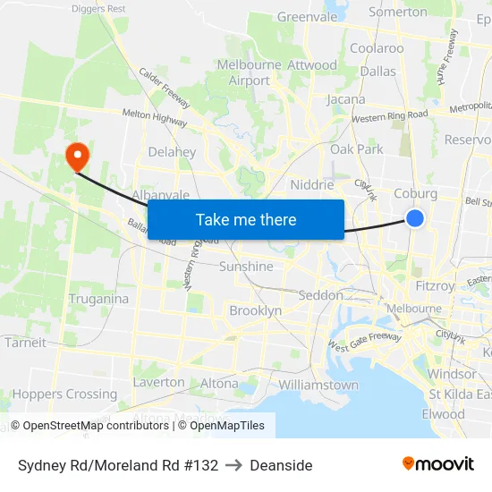 Sydney Rd/Moreland Rd #132 to Deanside map