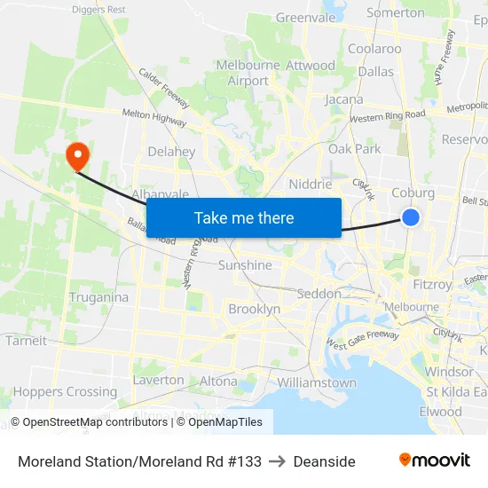 Moreland Station/Moreland Rd #133 to Deanside map