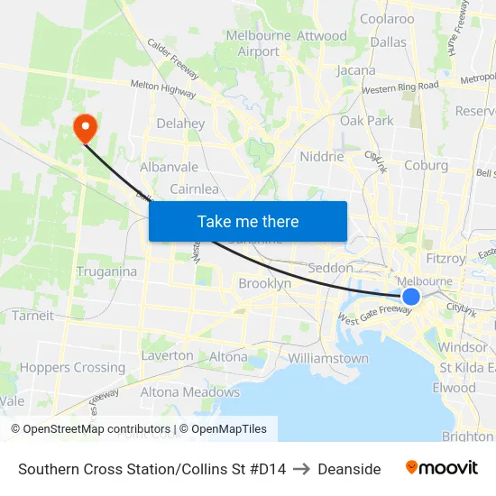 Southern Cross Station/Collins St #D14 to Deanside map