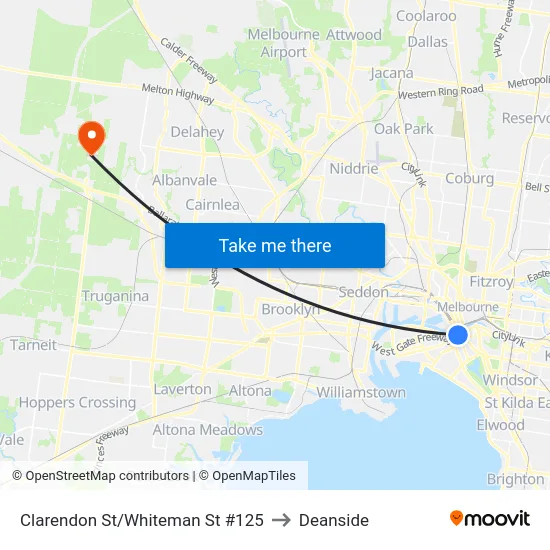 Clarendon St/Whiteman St #125 to Deanside map