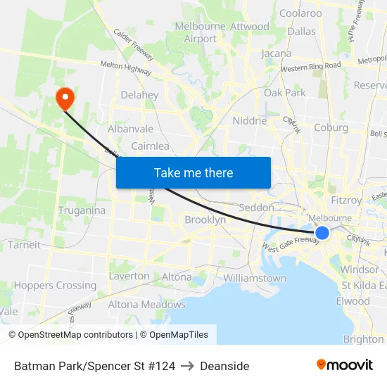 Batman Park/Spencer St #124 to Deanside map