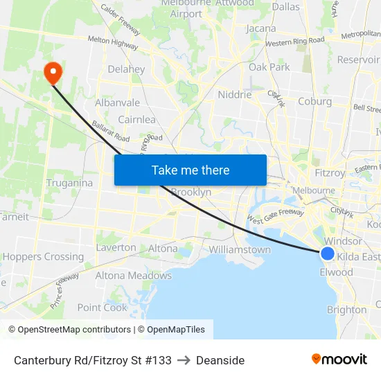 Canterbury Rd/Fitzroy St #133 to Deanside map