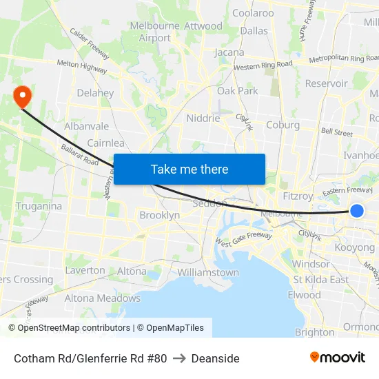Cotham Rd/Glenferrie Rd #80 to Deanside map