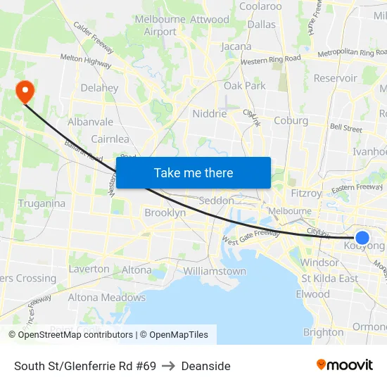 South St/Glenferrie Rd #69 to Deanside map