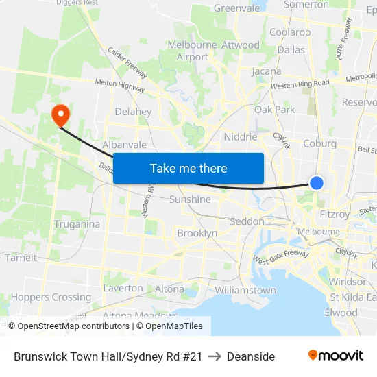 Brunswick Town Hall/Sydney Rd #21 to Deanside map
