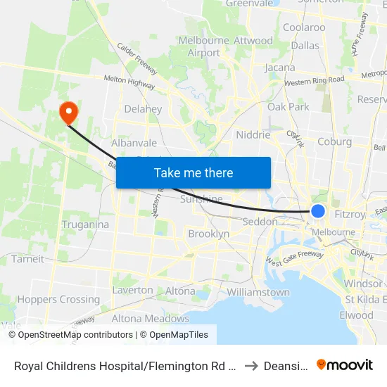 Royal Childrens Hospital/Flemington Rd #19 to Deanside map