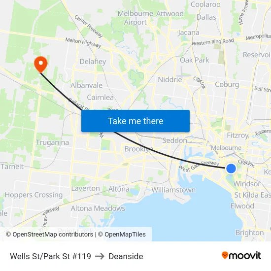 Wells St/Park St #119 to Deanside map