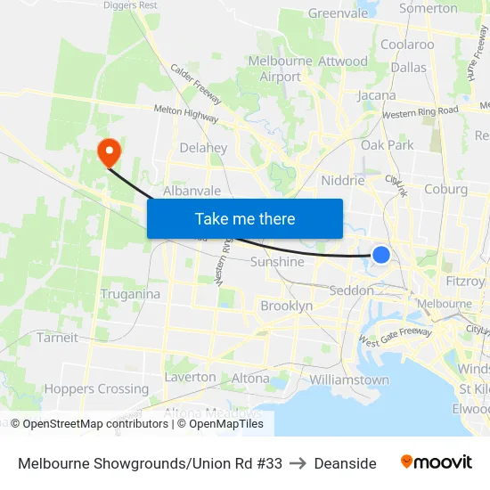 Melbourne Showgrounds/Union Rd #33 to Deanside map