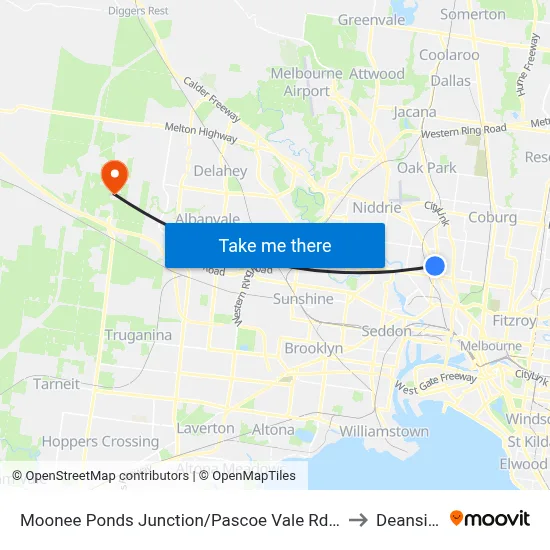 Moonee Ponds Junction/Pascoe Vale Rd #32 to Deanside map