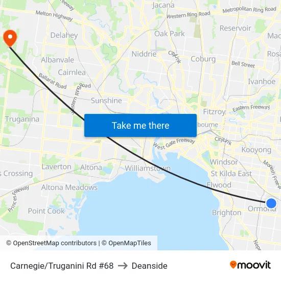 Carnegie/Truganini Rd #68 to Deanside map