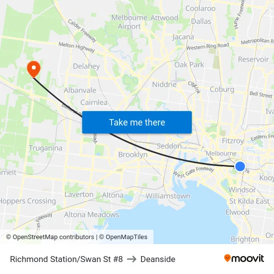 Richmond Station/Swan St #8 to Deanside map