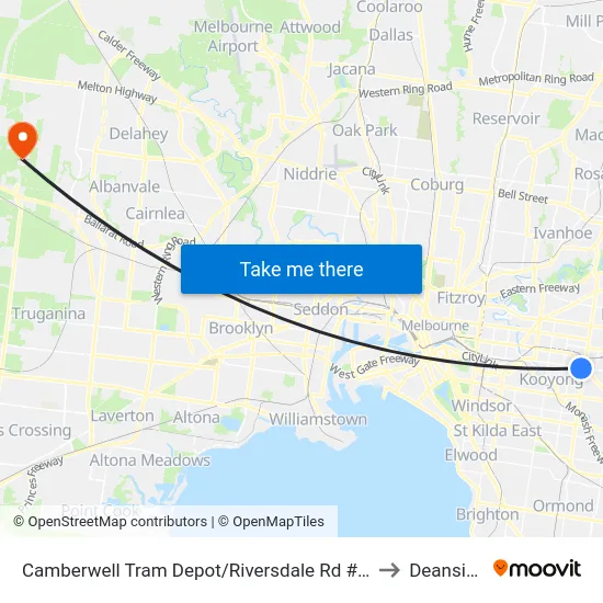 Camberwell Tram Depot/Riversdale Rd #39 to Deanside map