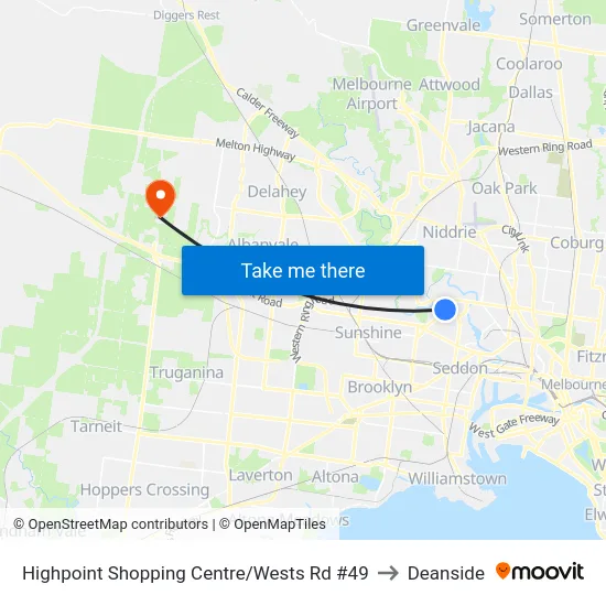 Highpoint Shopping Centre/Wests Rd #49 to Deanside map