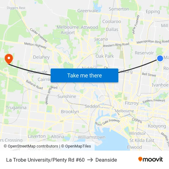 La Trobe University/Plenty Rd #60 to Deanside map