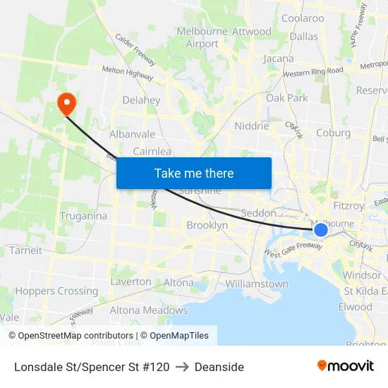 Lonsdale St/Spencer St #120 to Deanside map