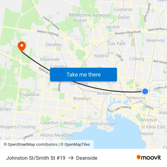 Johnston St/Smith St #19 to Deanside map
