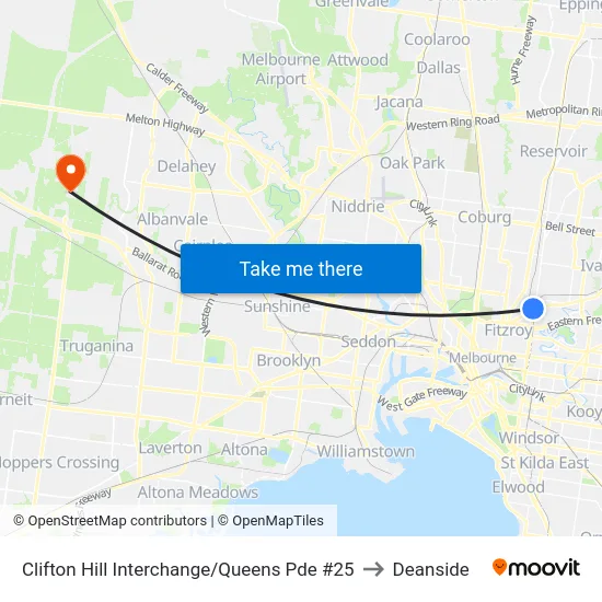 Clifton Hill Interchange/Queens Pde #25 to Deanside map