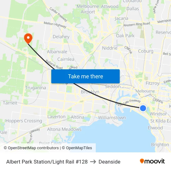Albert Park Station/Light Rail #128 to Deanside map