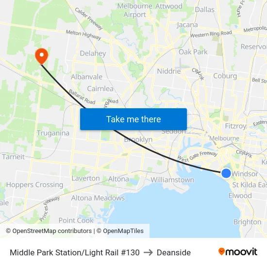 Middle Park Station/Light Rail #130 to Deanside map