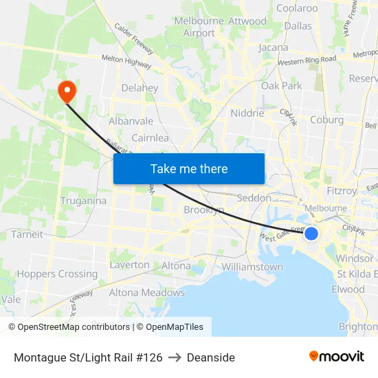 Montague St/Light Rail #126 to Deanside map