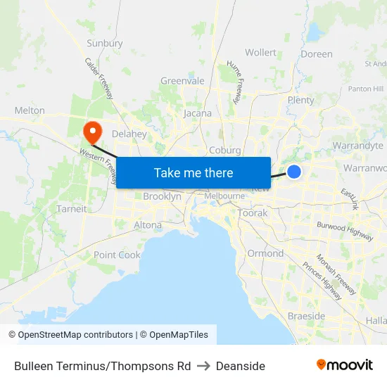 Bulleen Terminus/Thompsons Rd to Deanside map