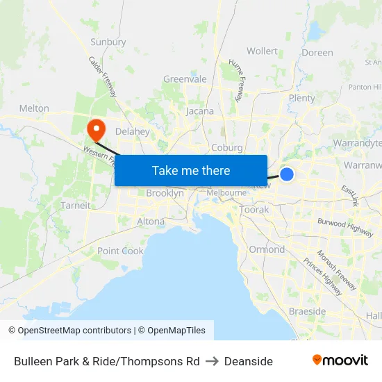 Bulleen Park & Ride/Thompsons Rd to Deanside map