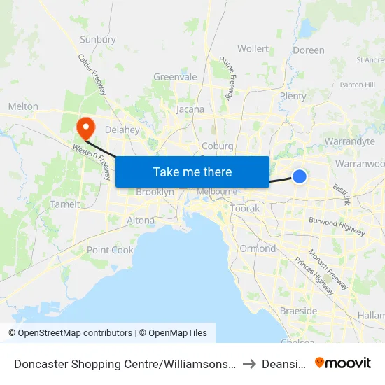 Doncaster Shopping Centre/Williamsons Rd to Deanside map