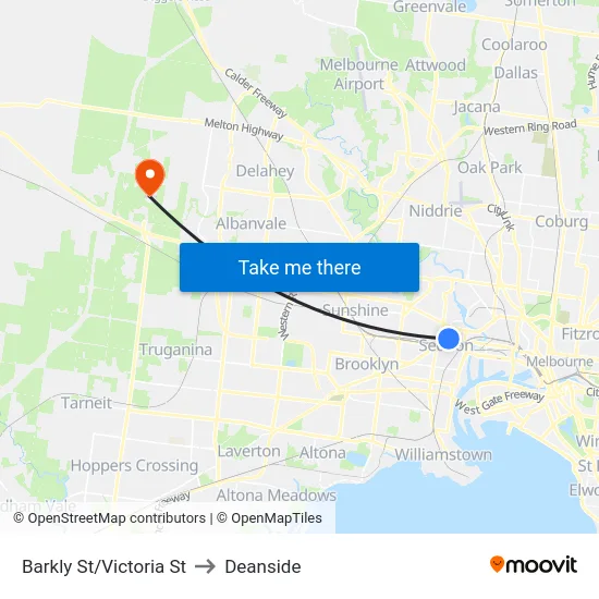 Barkly St/Victoria St to Deanside map
